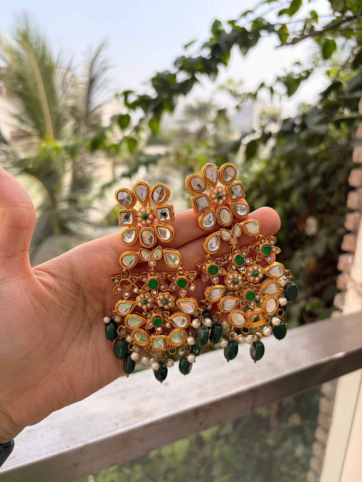Meher Green Kundan Earrings