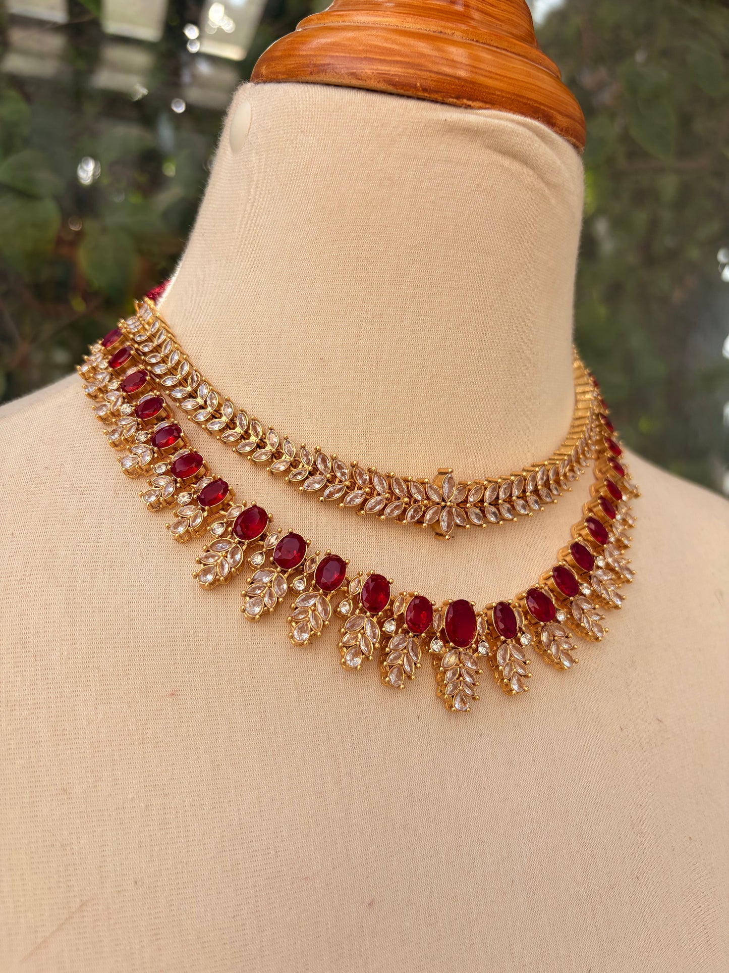 Ruby Vine Double-Layer Necklace Set