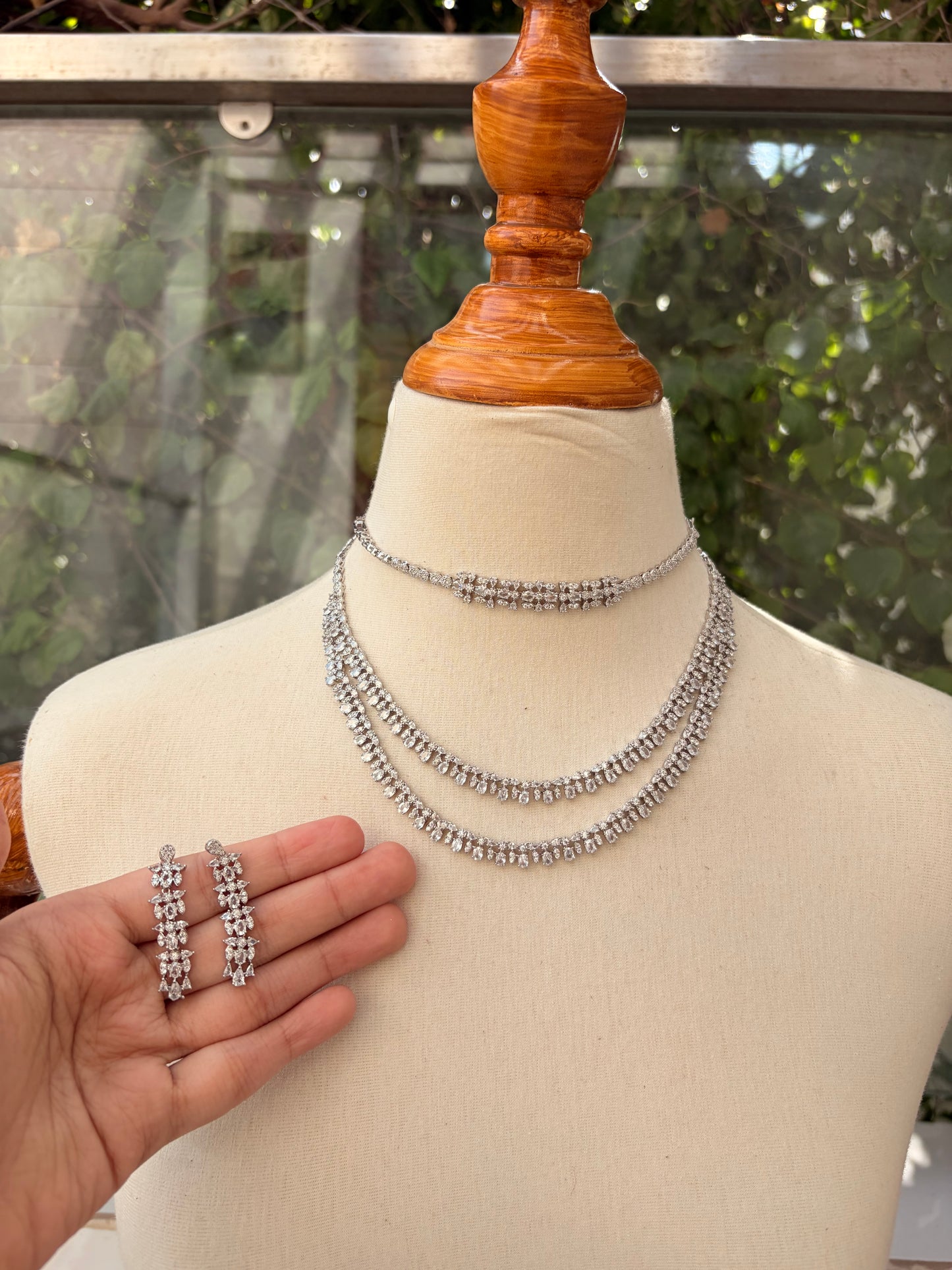 Celeste Double Layer Zircon Necklace Set – Silver