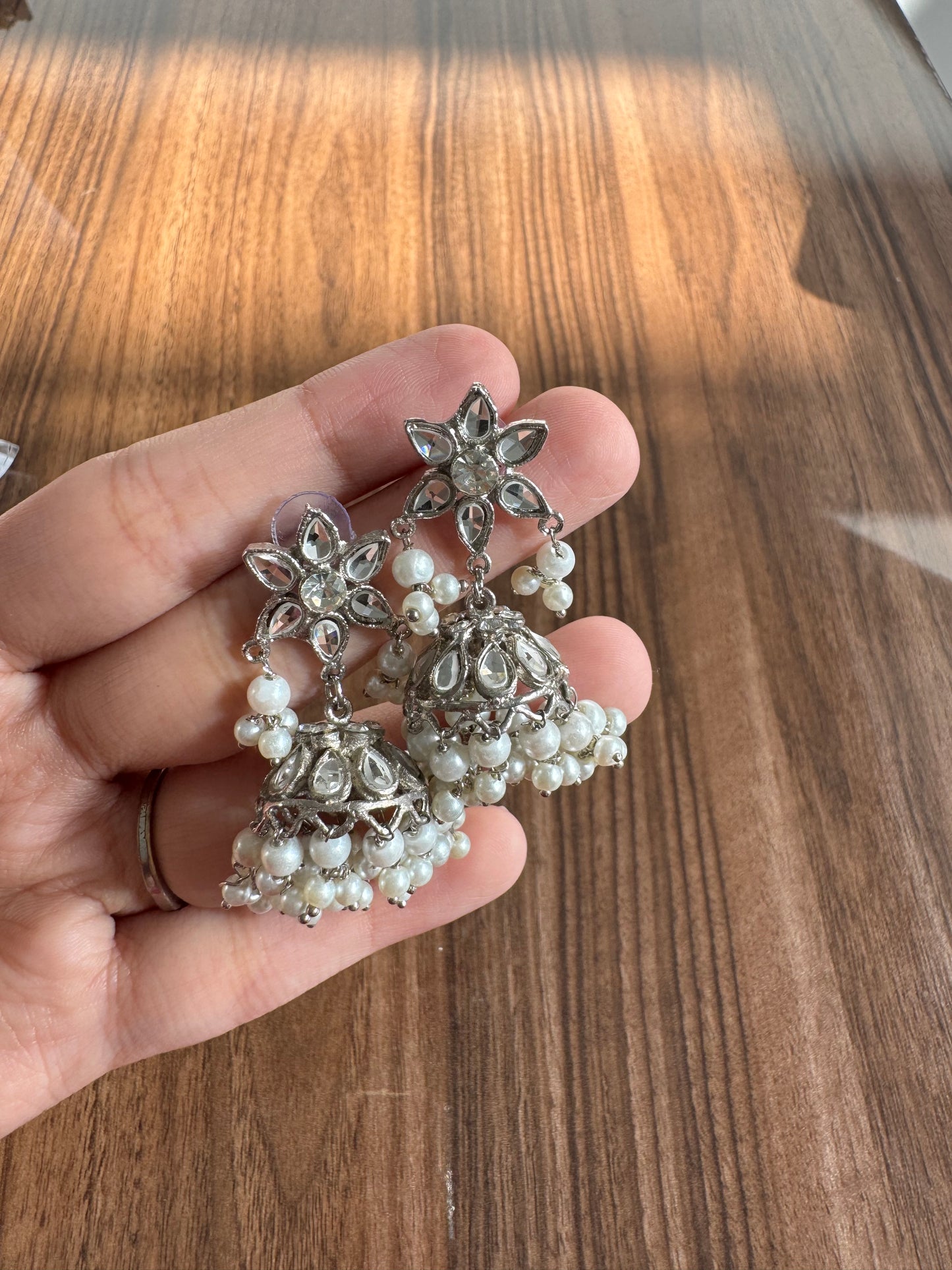 Silver mirror jhumki