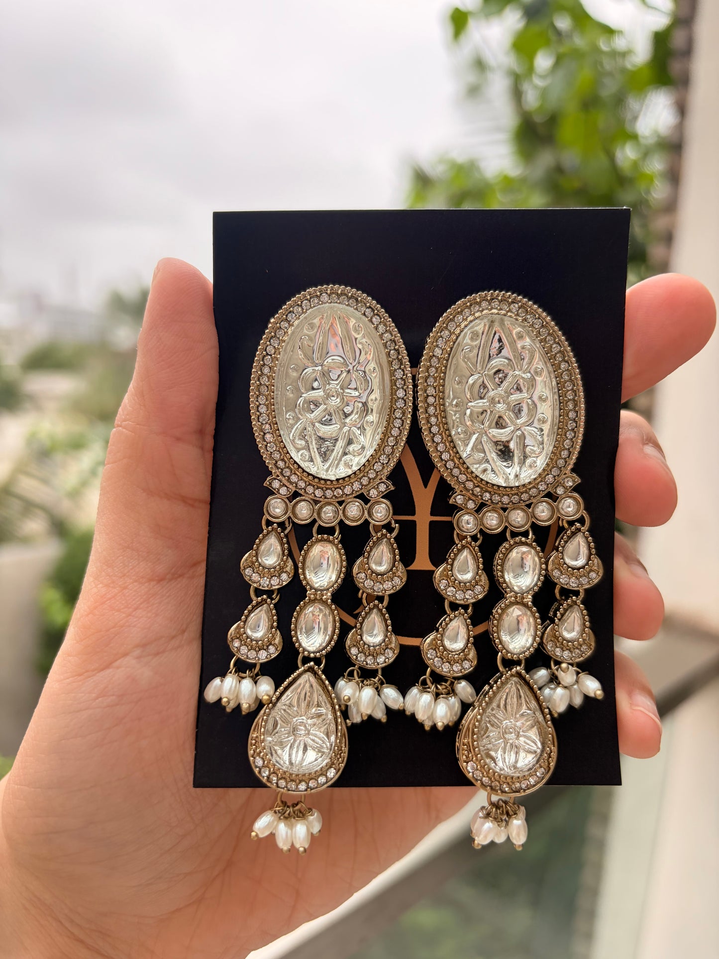 Ivory Pearl Statement Chandelier Earrings