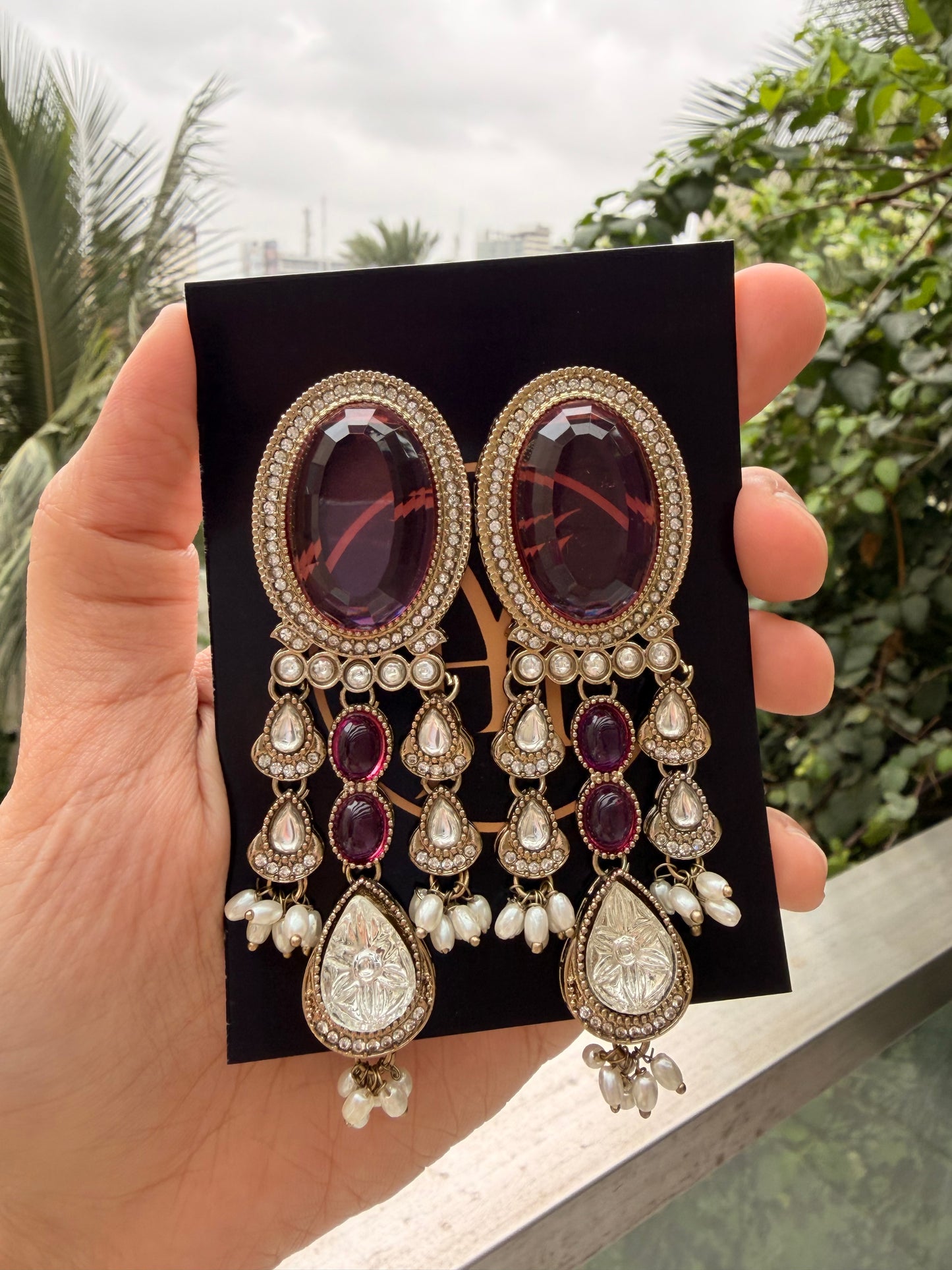 Royal Plum Statement Chandelier Earrings