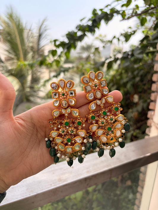 Meher Green Kundan Earrings