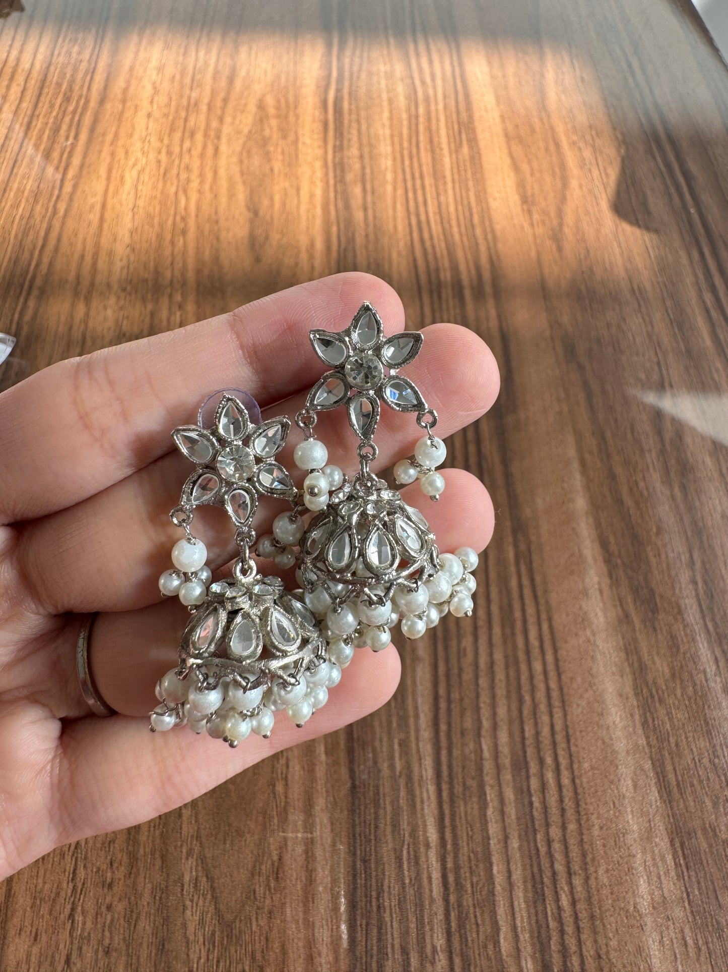 Silver mirror jhumki