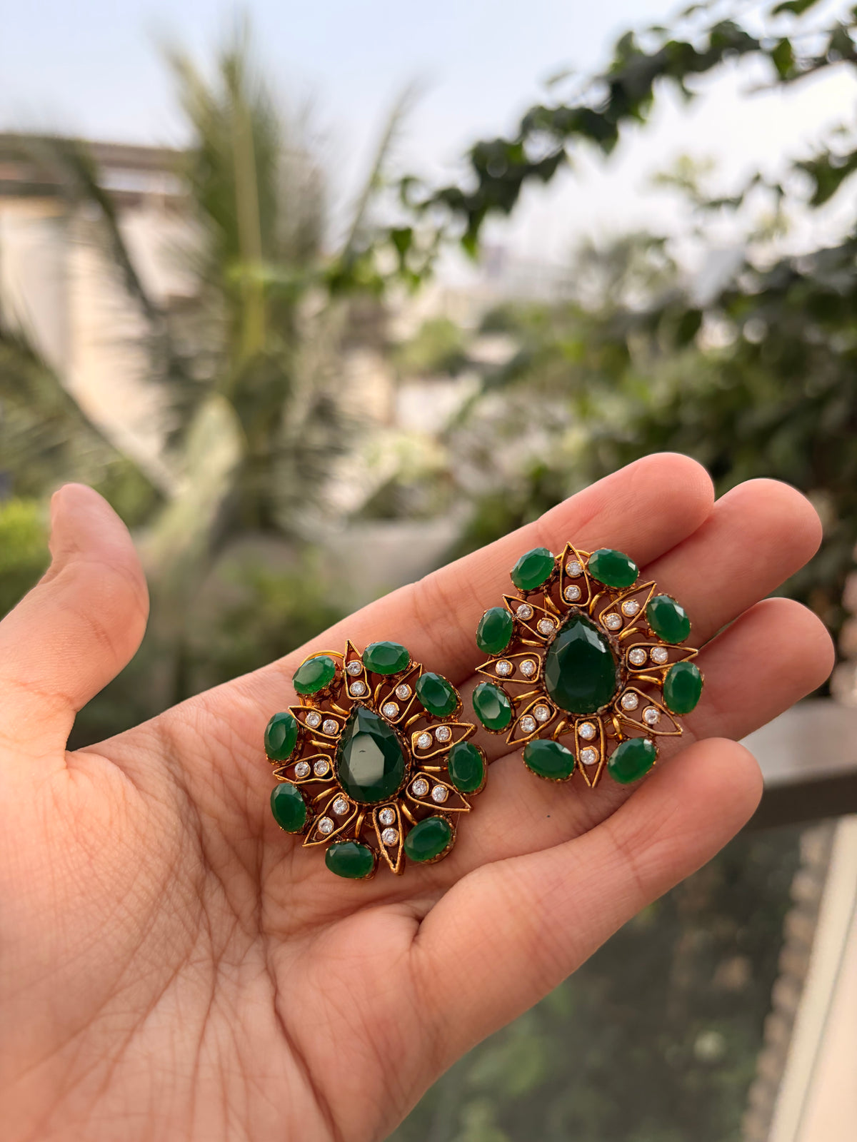 Emerald Teardrop Studs