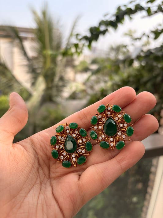 Emerald Teardrop Studs