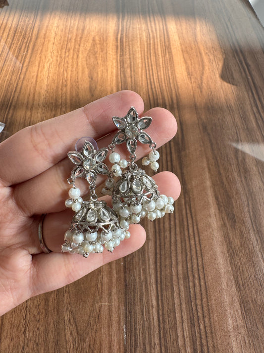 Silver mirror jhumki