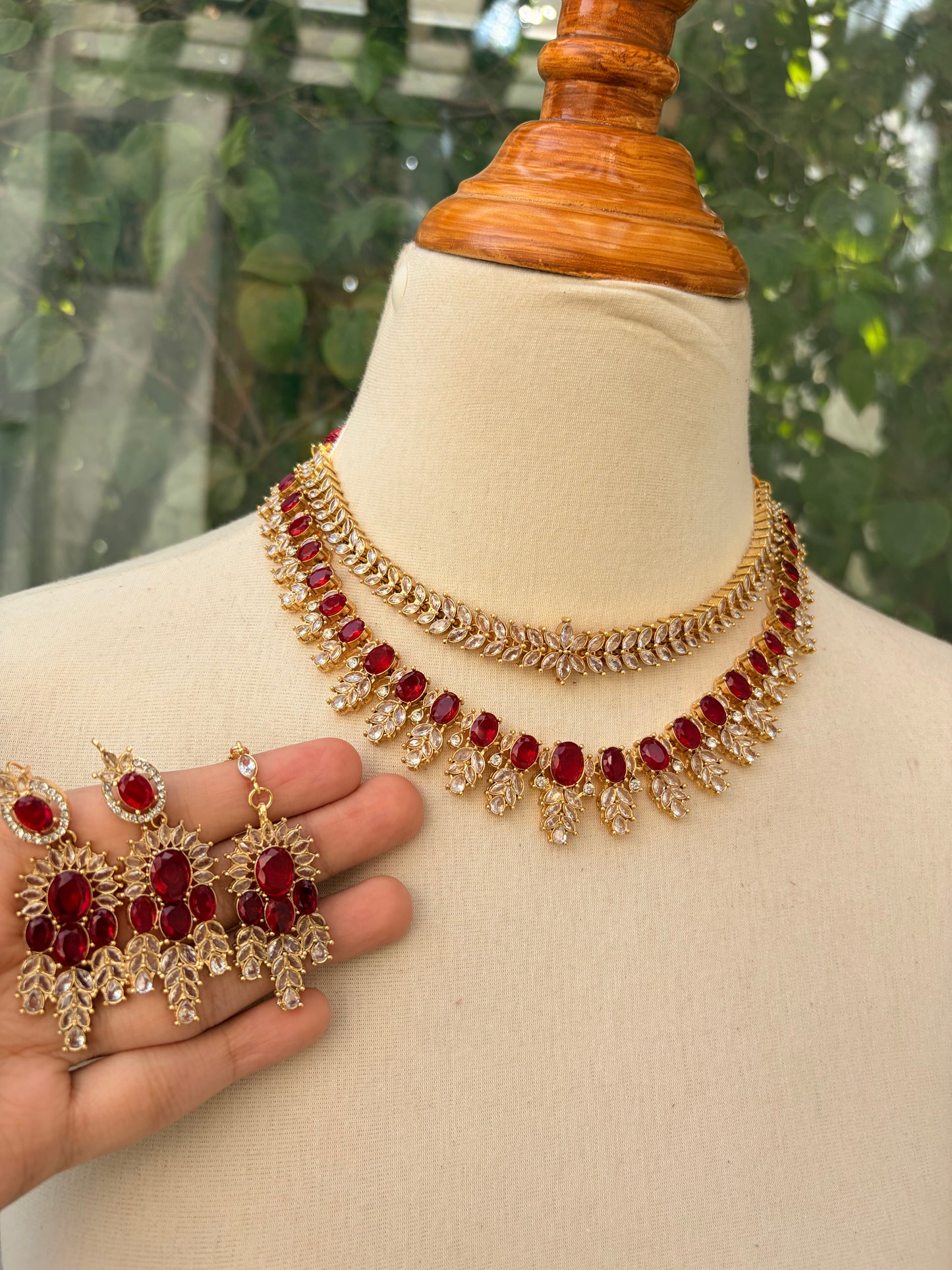 Ruby Vine Double-Layer Necklace Set