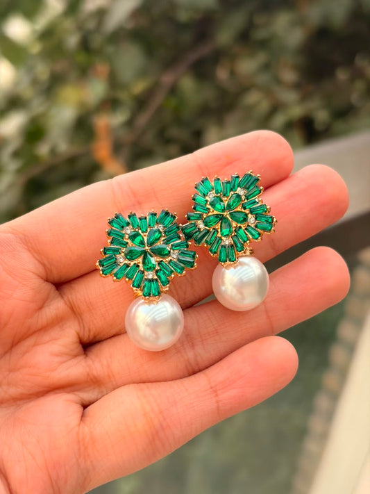 Emerald Pearl Bloom Earrings
