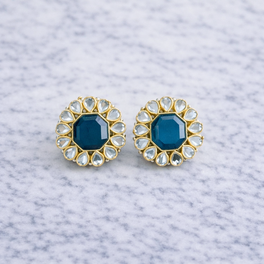 NOOR TEAL HALO STUDS