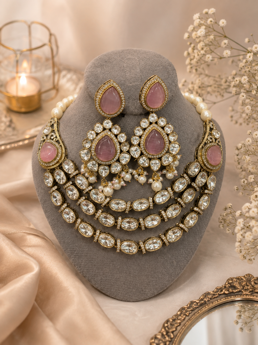 Rosé Kundan Layered Necklace Set