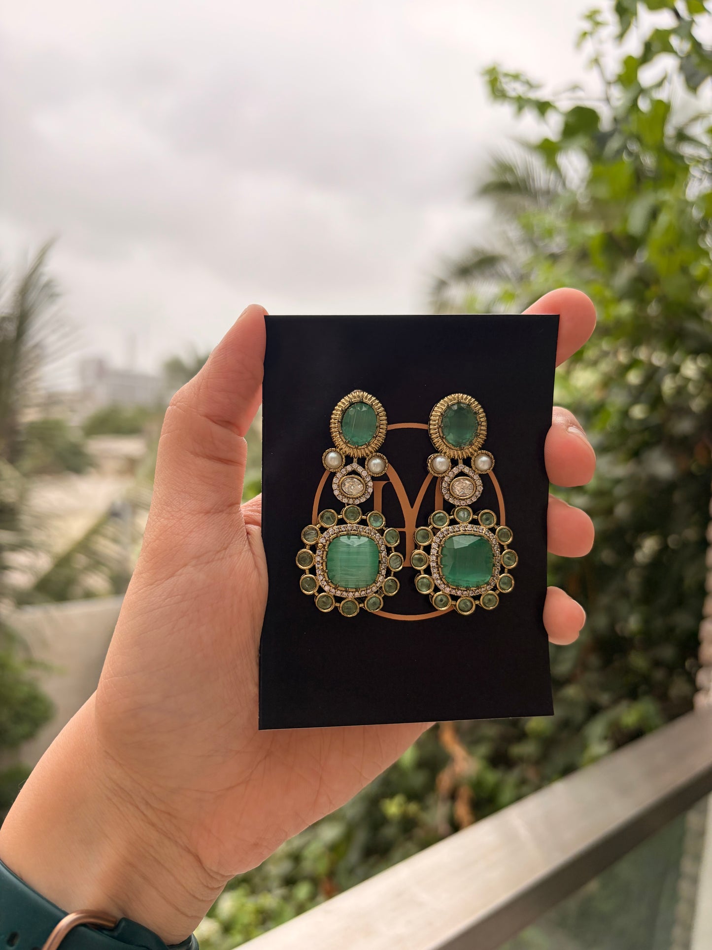 Emerald Green Geometric Statement Earrings
