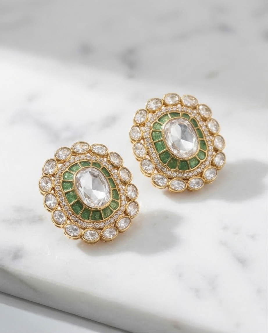 EMERALD HALO POLKI STUDS