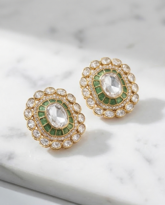 EMERALD HALO POLKI STUDS