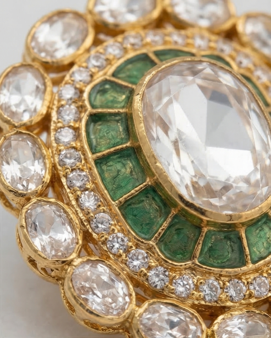 EMERALD HALO POLKI STUDS
