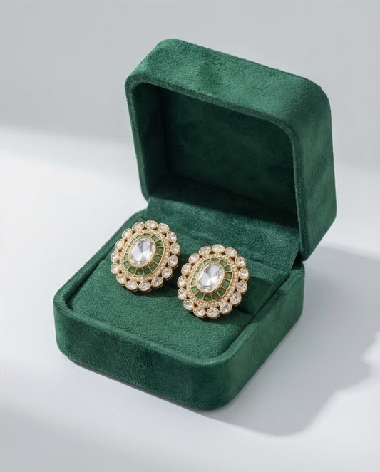 EMERALD HALO POLKI STUDS