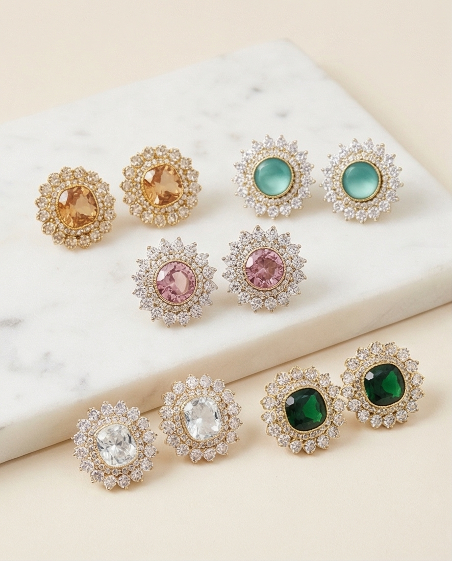 Zircon halo studs earrings