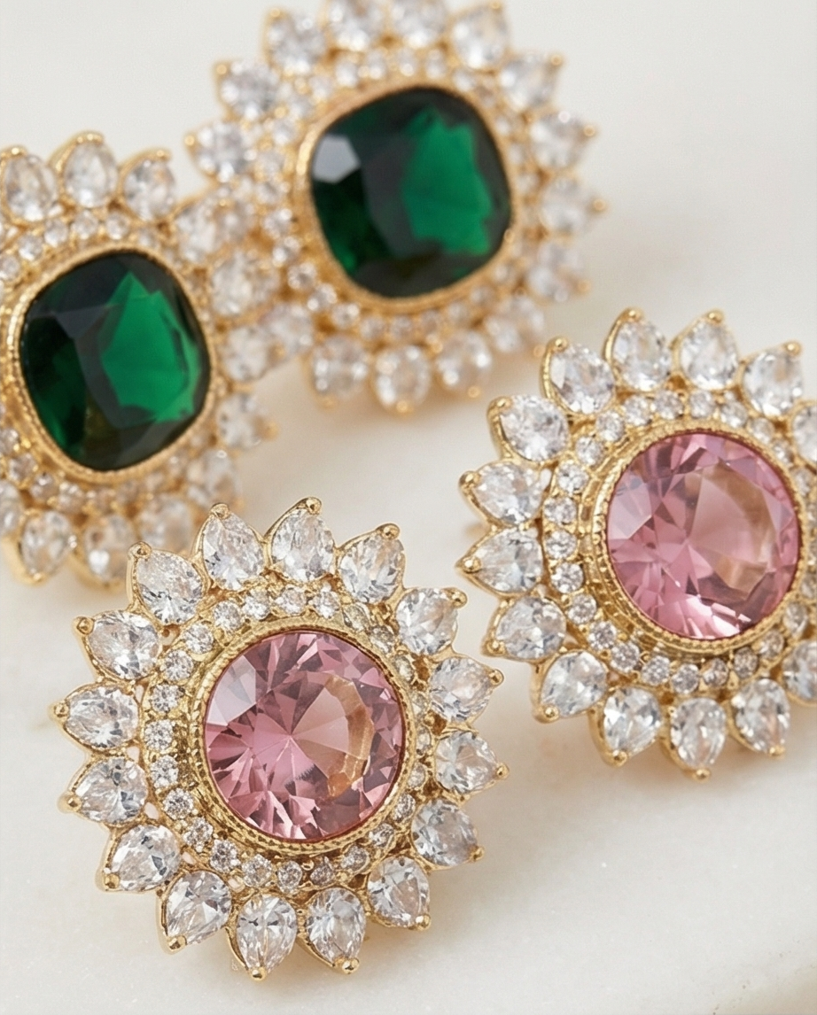 Zircon halo studs earrings