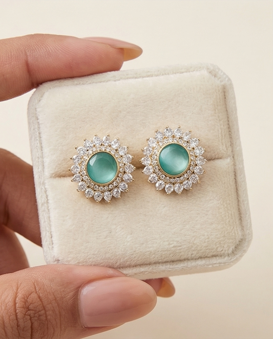 Zircon halo studs earrings