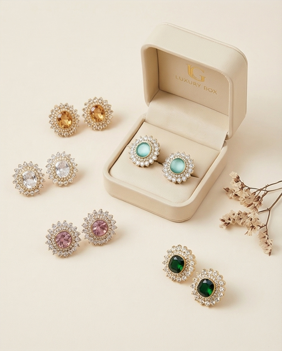 Zircon halo studs earrings