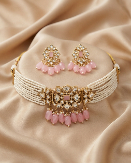 BLUSH PEARL KUNDAN CHOKER SET