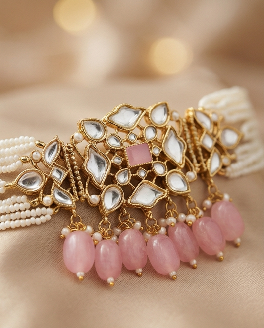 BLUSH PEARL KUNDAN CHOKER SET